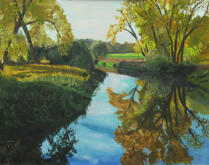 Fall Colors. Oil painting of Colorado Stream during the fall season.
